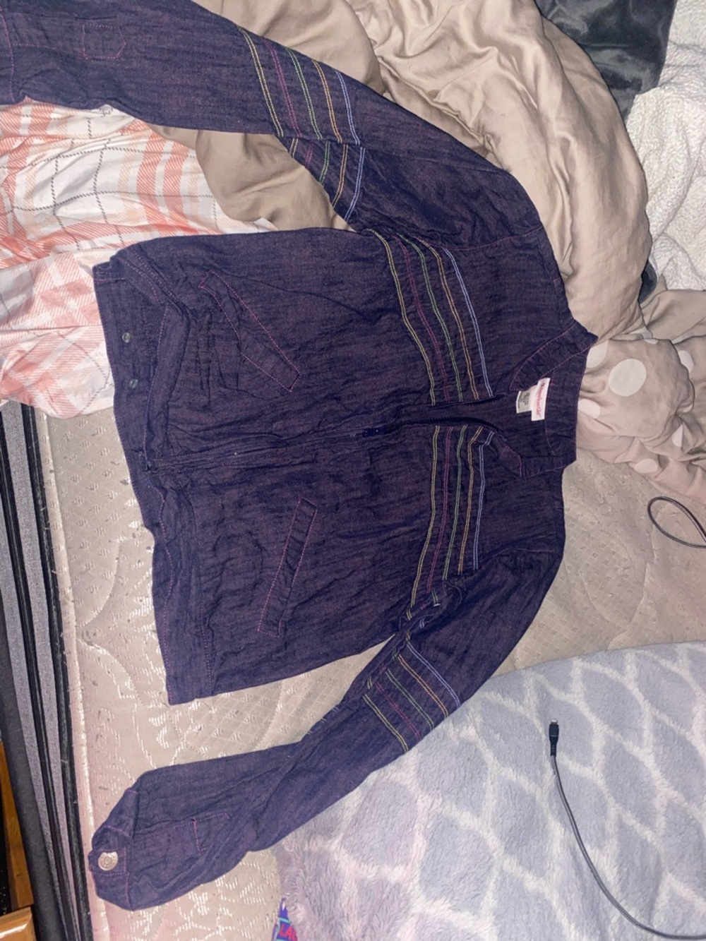 American Girl Denim Jacket with Multicolor Stripes